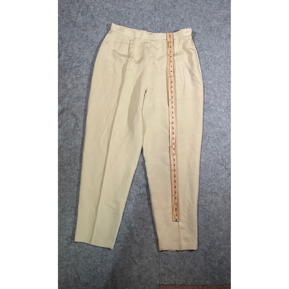 Josephine Chaus Silk Wool Blend Trousers Cream Pleated High Rise Pants Womens 14 - Picture 5 of 7